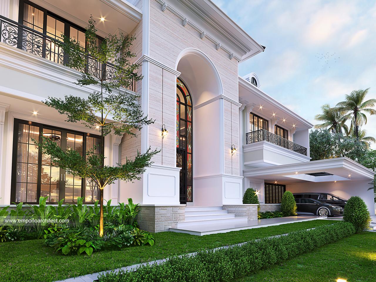 Desain Tampak Detail Depan Rumah Klasik Mediteran 2 Lantai Bapak MTS di ...