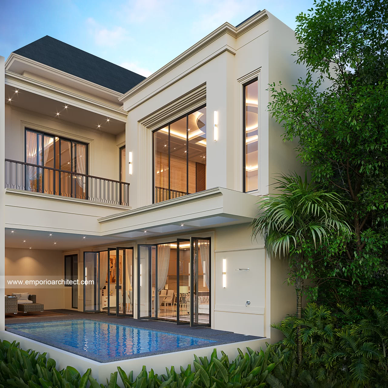 Desain Tampak Belakang Rumah Klasik Modern 2 Lantai Ibu ARL di Jakarta 43467