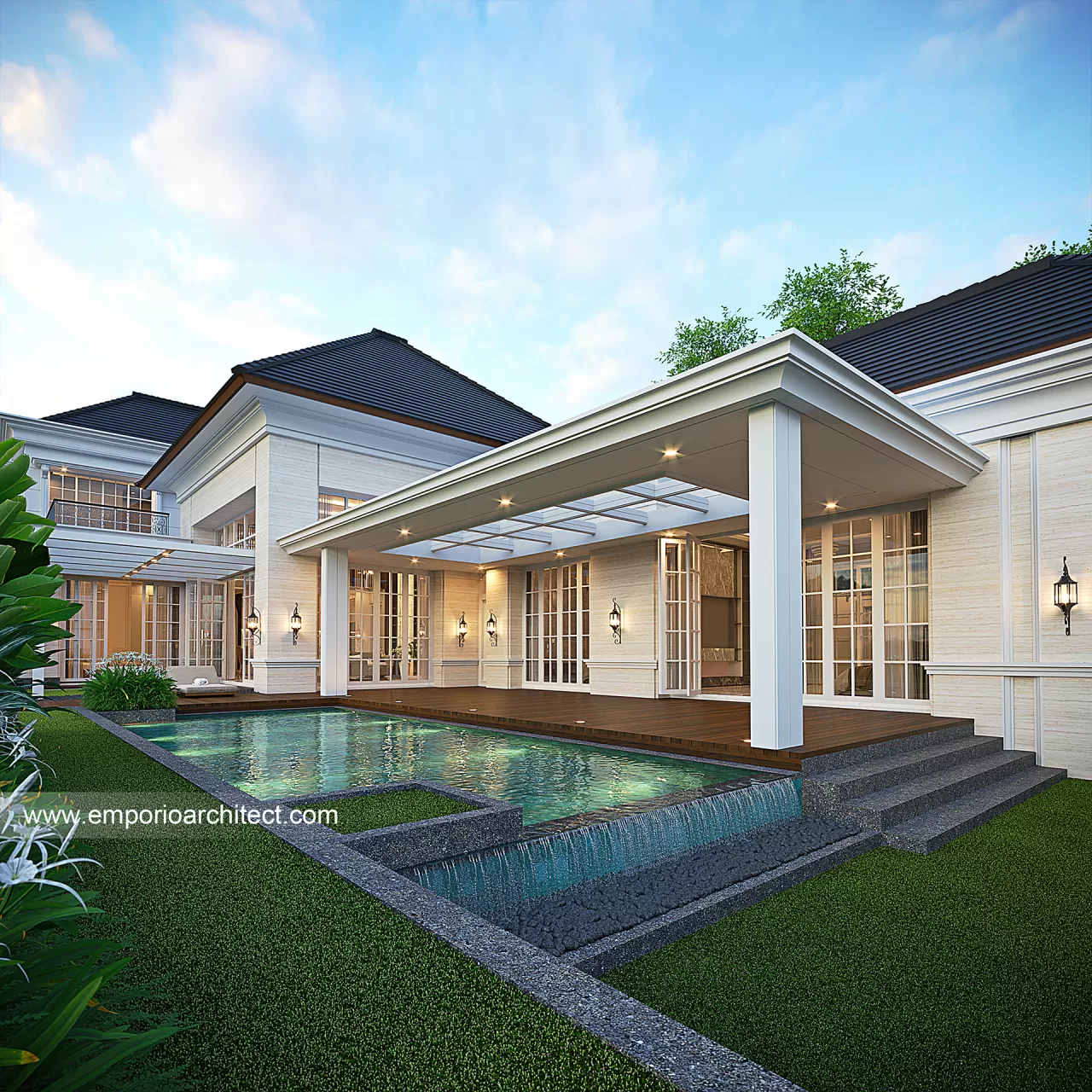 Desain Tampak Detail Belakang Rumah Klasik Modern 2 Lantai Bapak FJR di Yogyakarta 33566