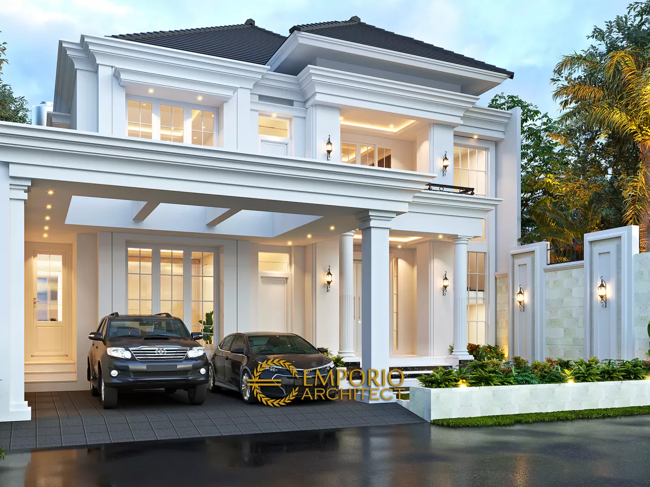 Desain Tampak Depan Tanpa Pagar 2 Rumah Klasik Modern 2 Lantai Bapak Deni di Blitar, Jawa Timur 14520