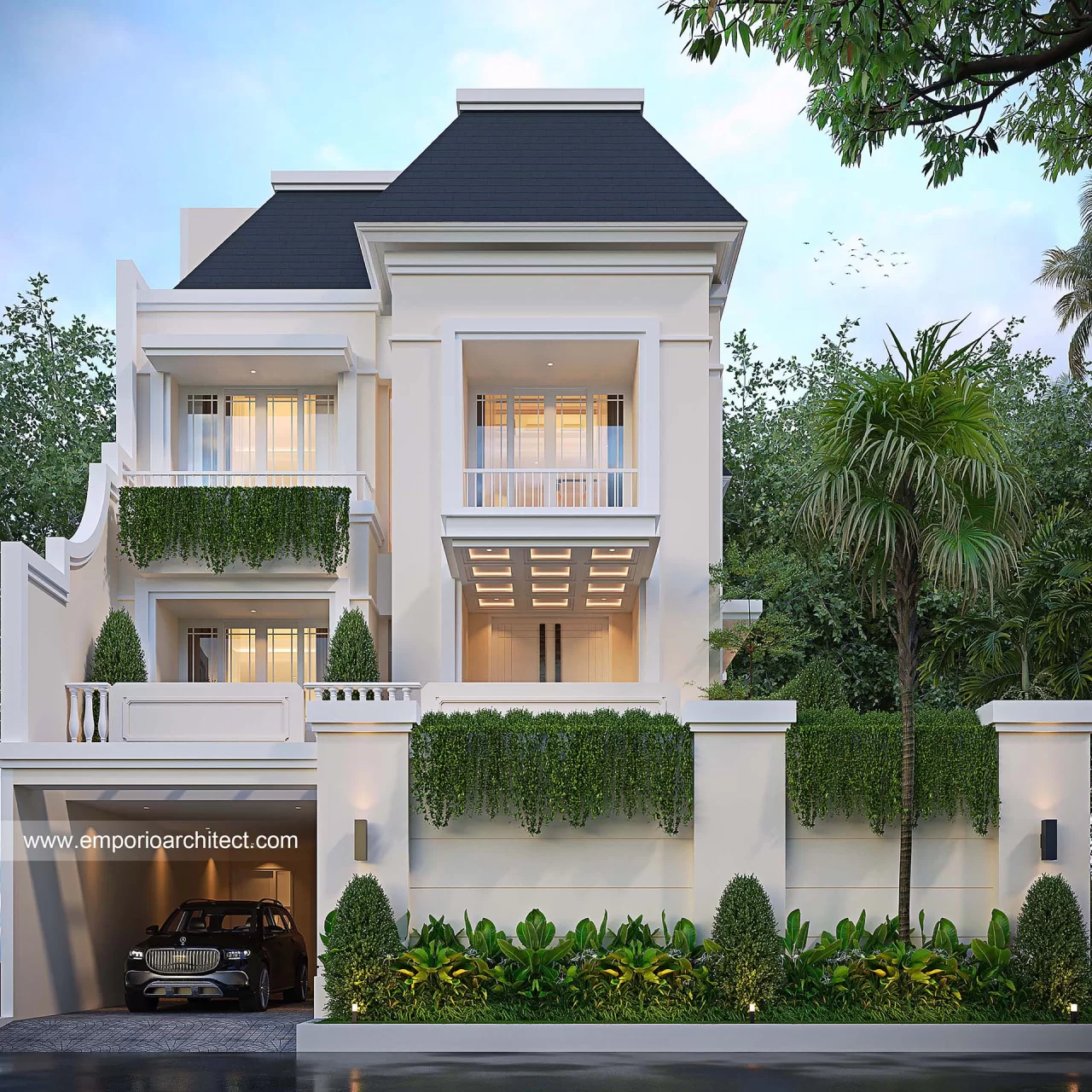 Desain Tampak Depan Rumah Klasik Modern 3 Lantai Bapak ADL di Jakarta 37114