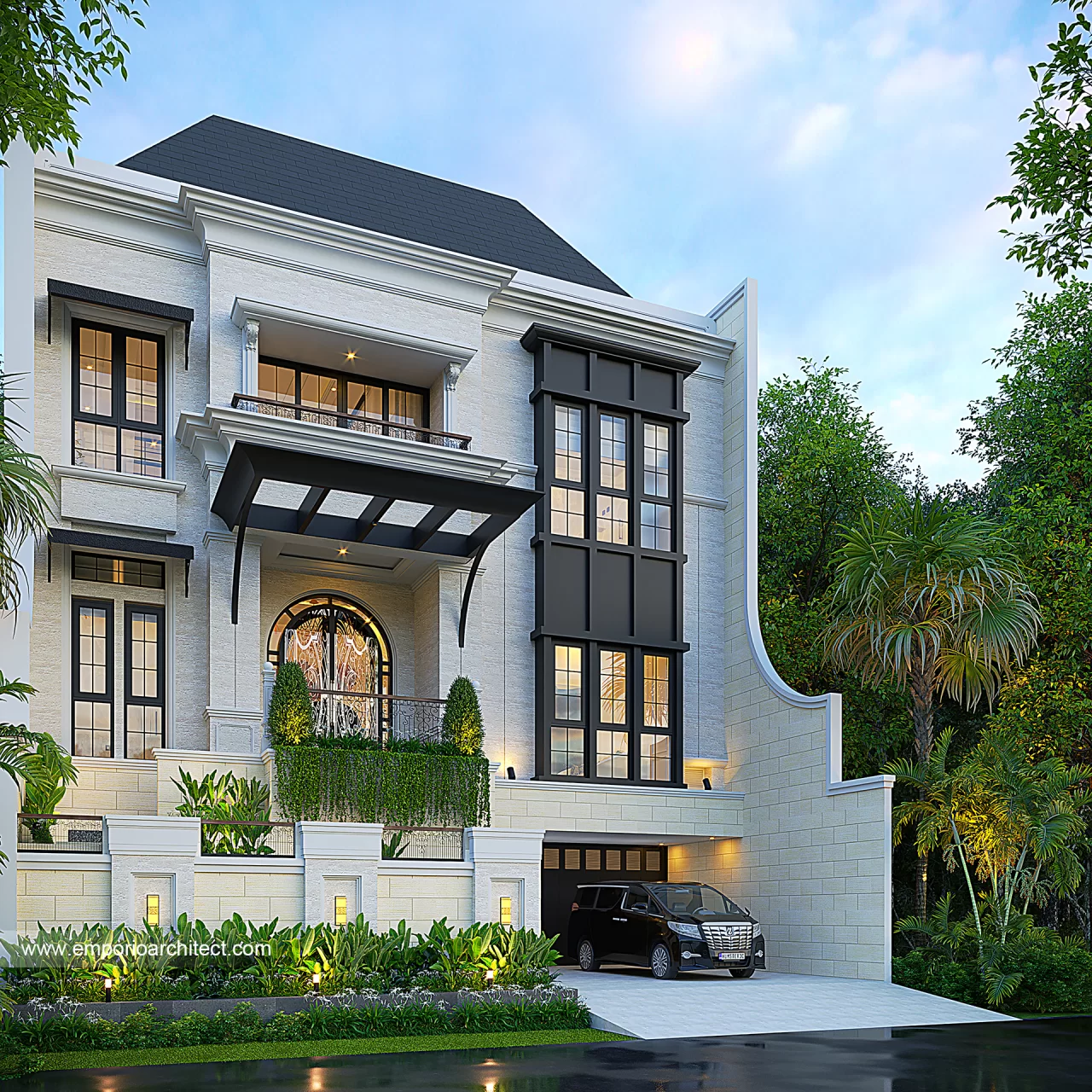 Desain Rumah Klasik Modern 4 Lantai Ibu GYT di Jakarta - Tampak Depan 36090