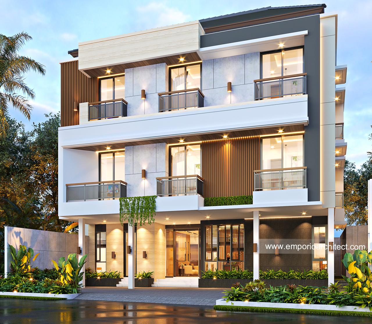 Desain Tampak Depan Kanan Rumah Kost Modern 3 Lantai Ibu Ponky di ...