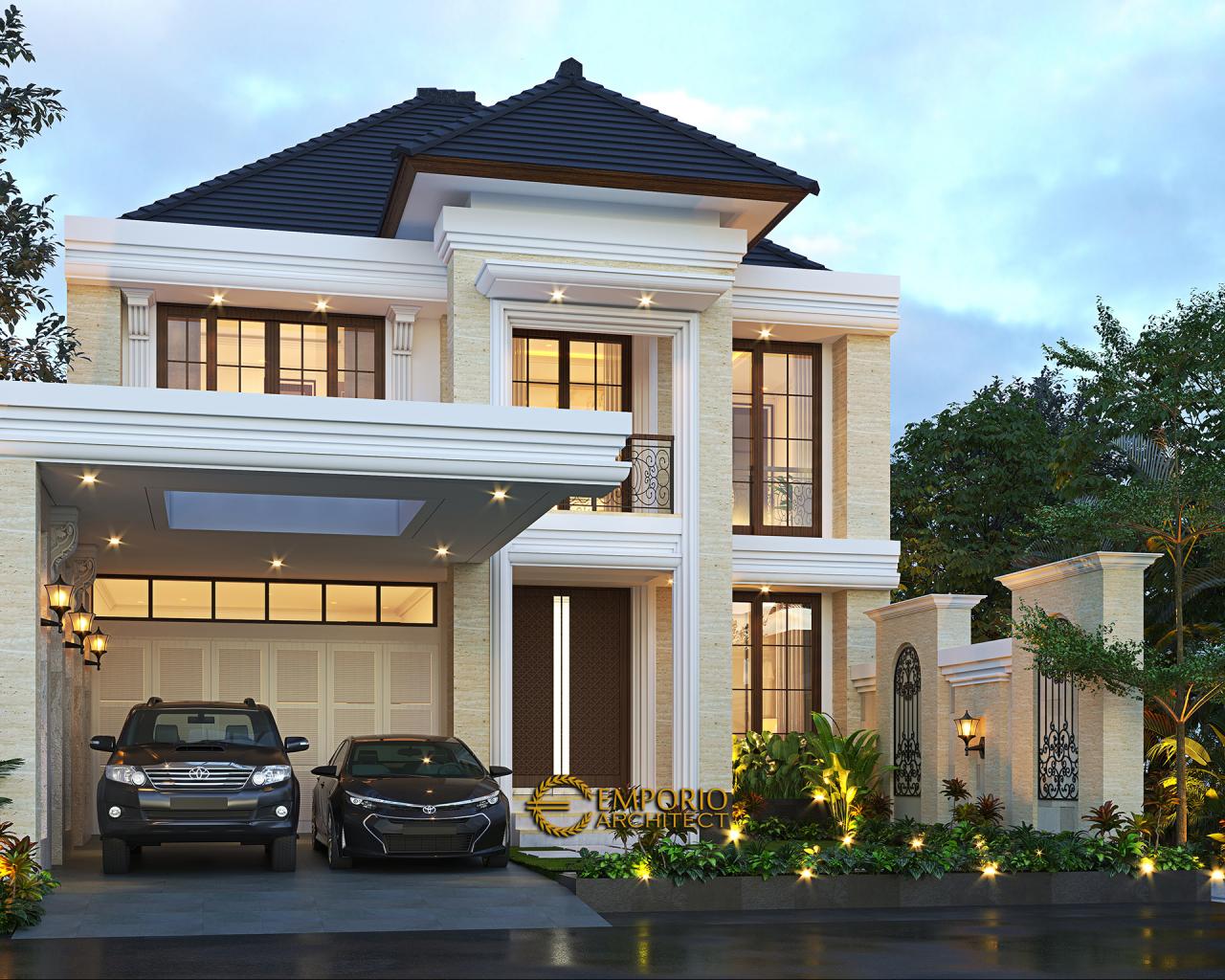 Desain Tampak Depan Tanpa Pagar 2 Rumah Mediteran 2 Lantai Ibu Nurul di Ponorogo, Jawa Timur 2