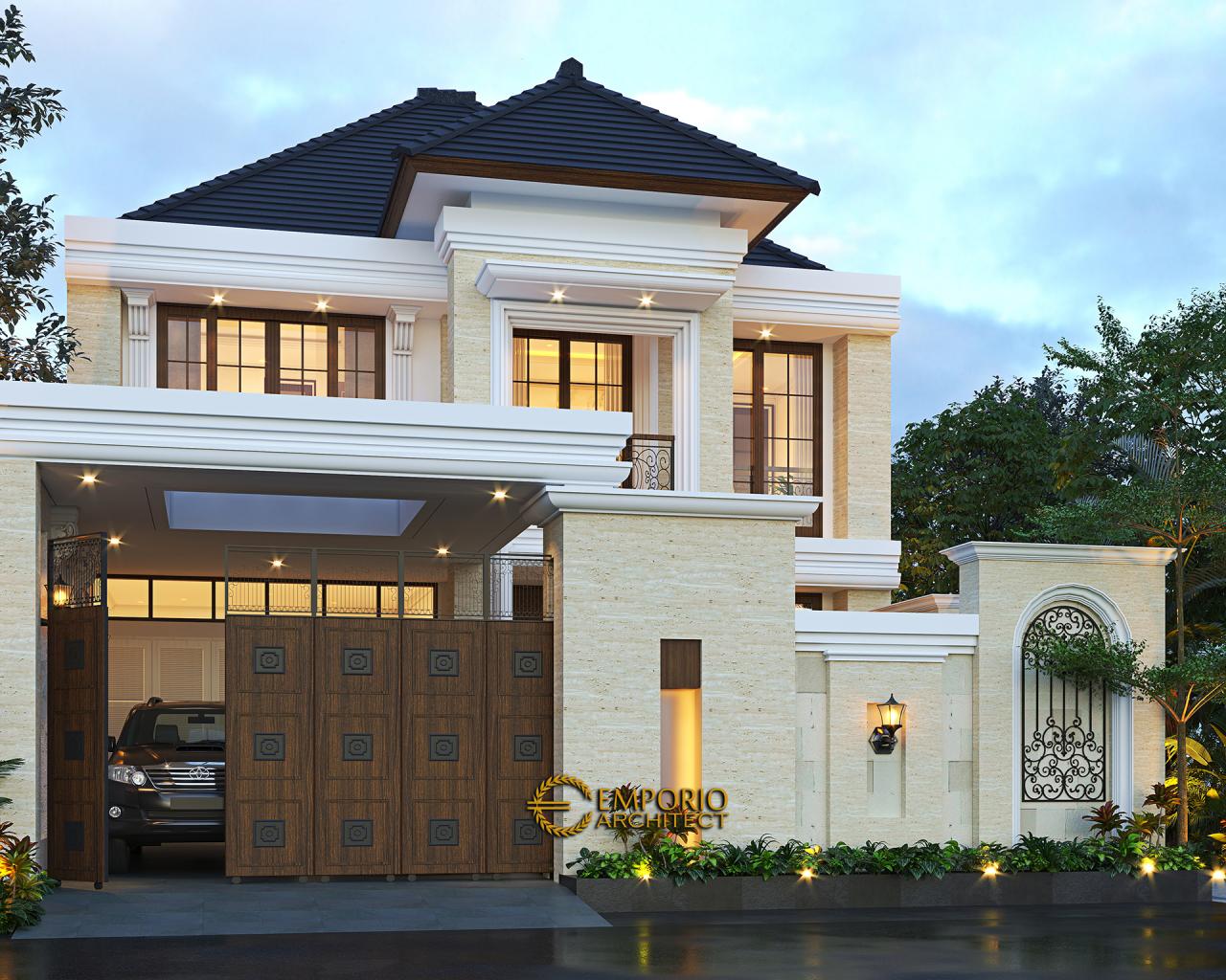 Desain Tampak Depan Dengan Pagar Rumah Mediteran 2 Lantai Ibu Nurul di Ponorogo, Jawa Timur 3