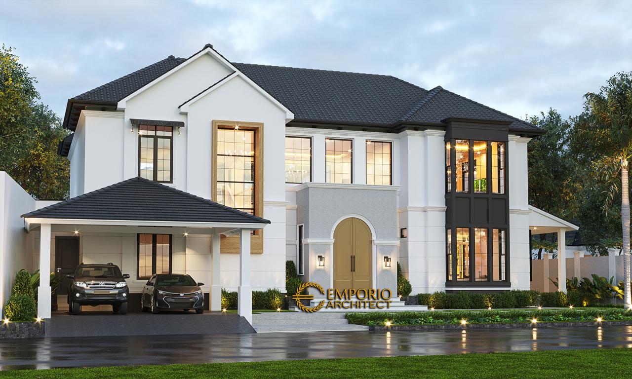 Desain Rumah Mediteran 2 Lantai Ibu Patricia di Bogor, Jawa Barat - Tampak Depan Tanpa Pagar 1