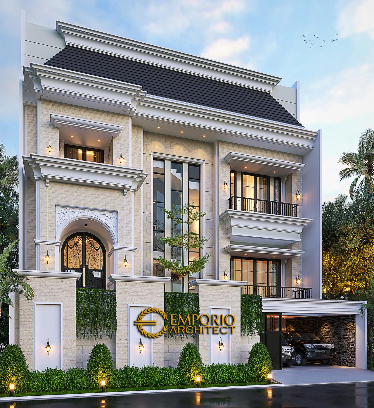 Desain Rumah Mediteran 3.5 Lantai Bapak Fudy di Jakarta Barat - Tampak Depan 1