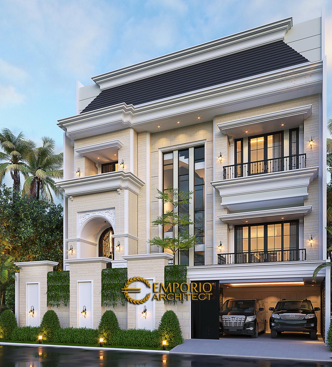 Desain Tampak Depan 2 Rumah Mediteran 3.5 Lantai Bapak Fudy di Jakarta Barat 2