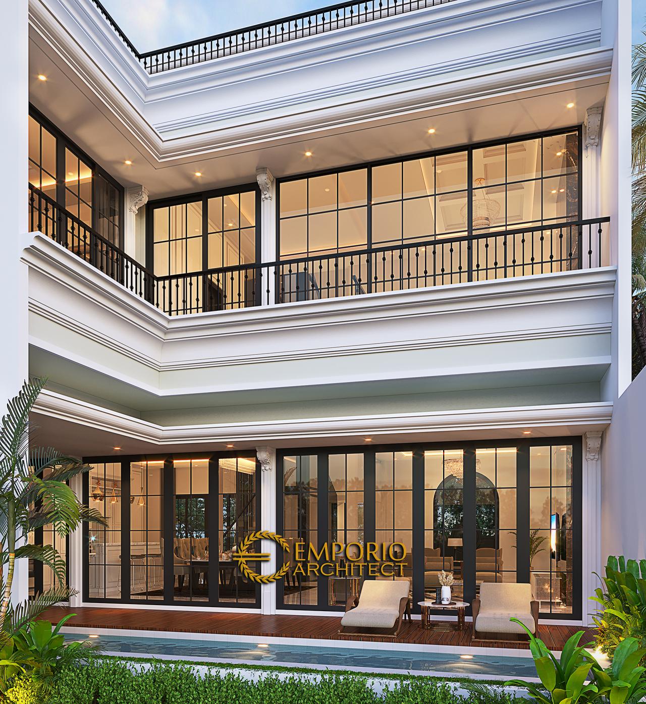 Desain Tampak Belakang Rumah Mediteran 3.5 Lantai Bapak Fudy di Jakarta Barat 3