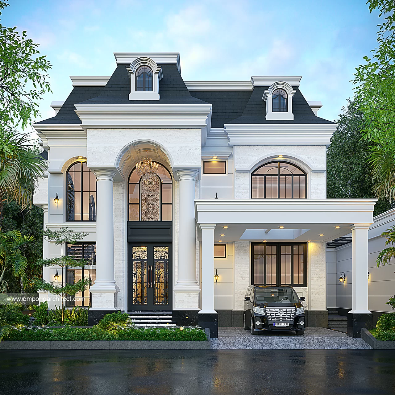 Desain Tampak Depan Rumah Mediteran Klasik 2 Lantai Bapak PLS di Timika, Mimika, Papua Tengah 41036