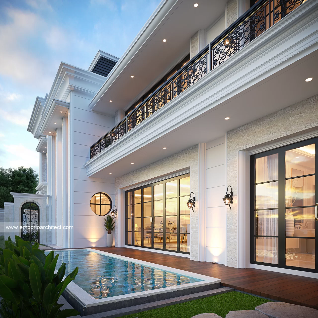 Desain Tampak Detail Samping Rumah Mediteran Klasik 2 Lantai Bapak AKG di Pontianak 42284