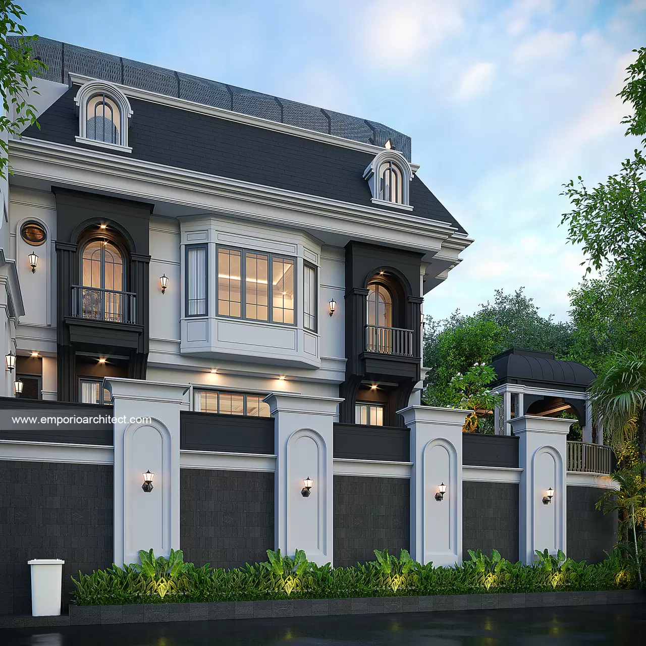 Desain Tampak Samping Rumah Mediteran Klasik 4 Lantai Ibu SS di Jakarta Barat 47068