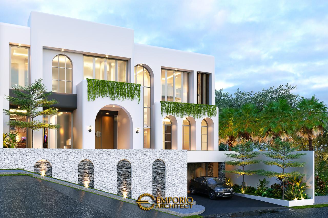 Desain Tampak Depan 2 Rumah Santorini 2.5 Lantai Ibu Linda di Jakarta 2