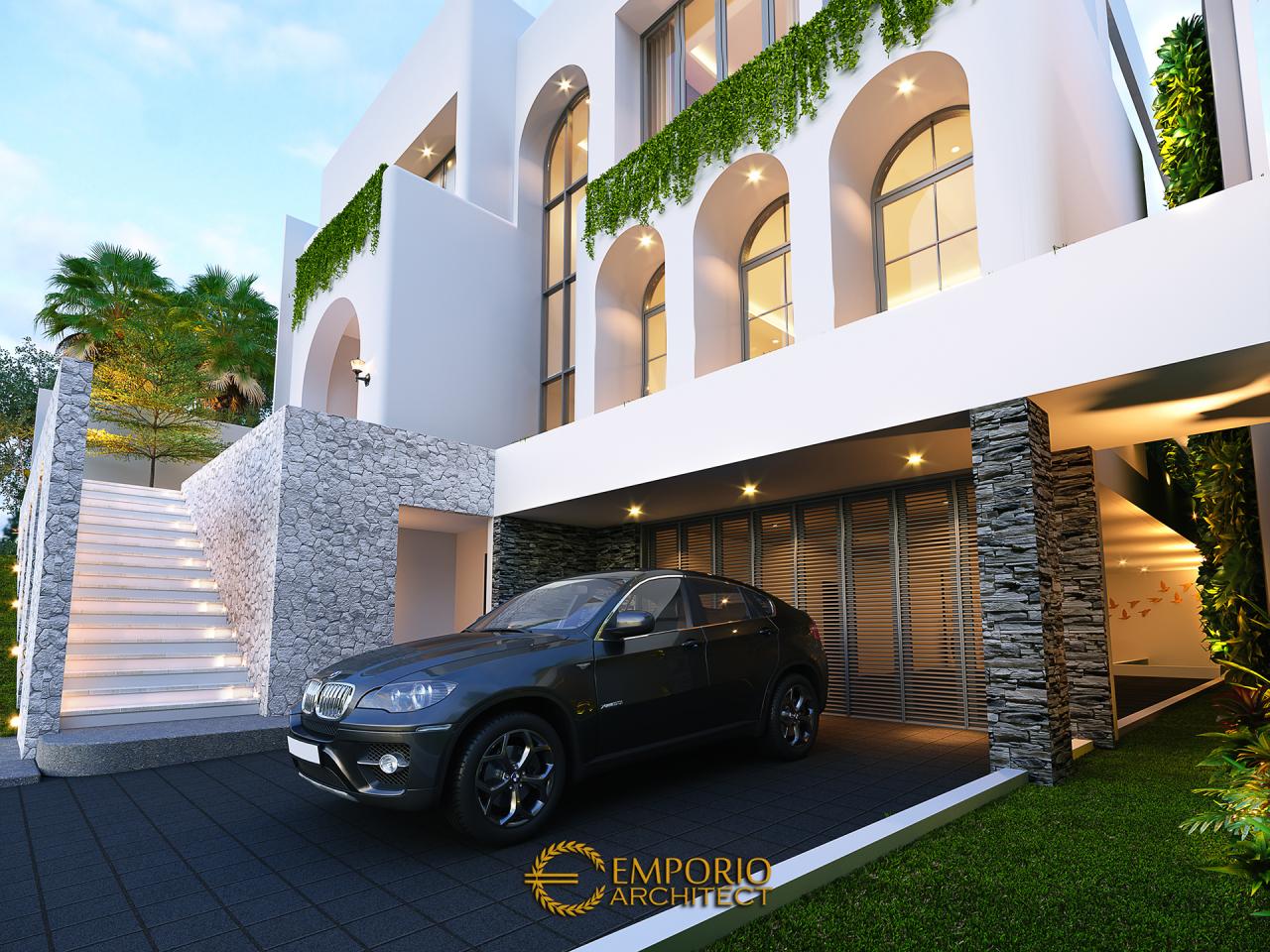 Desain Tampak Detail Depan 1 Rumah Santorini 2.5 Lantai Ibu Linda di Jakarta 3
