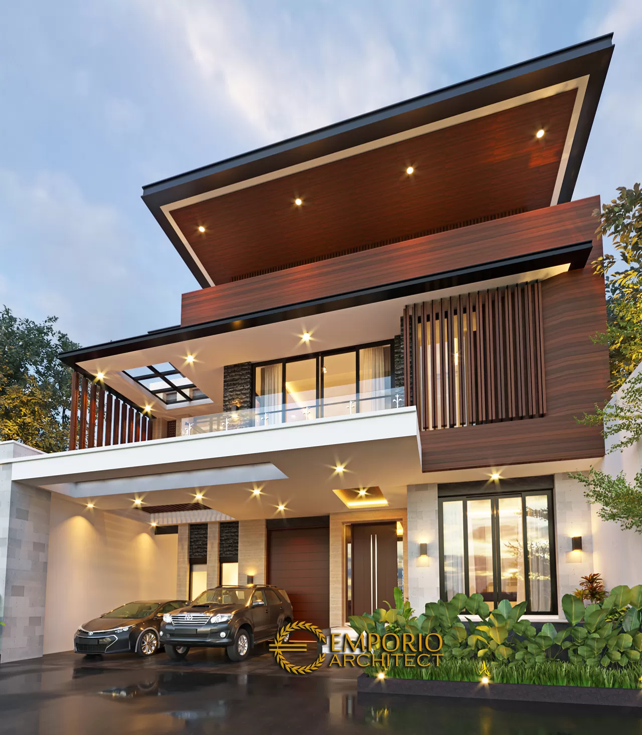 Desain Tampak Depan 3 Rumah Modern 2 Lantai Bapak Albert di Bandung, Jawa Barat 13110