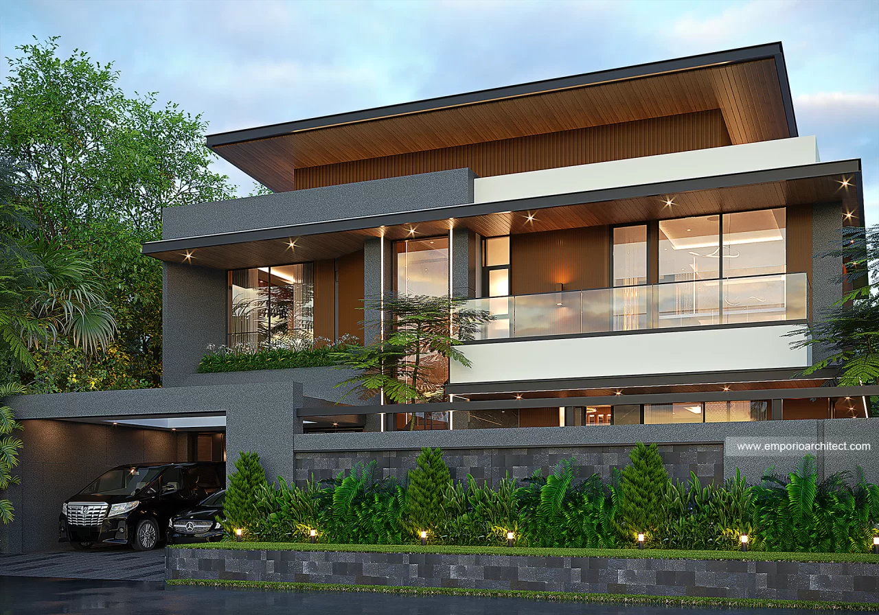 Desain Tampak Depan Dengan Pagar Rumah Modern 2 Lantai Ibu SRB di Batam 44204