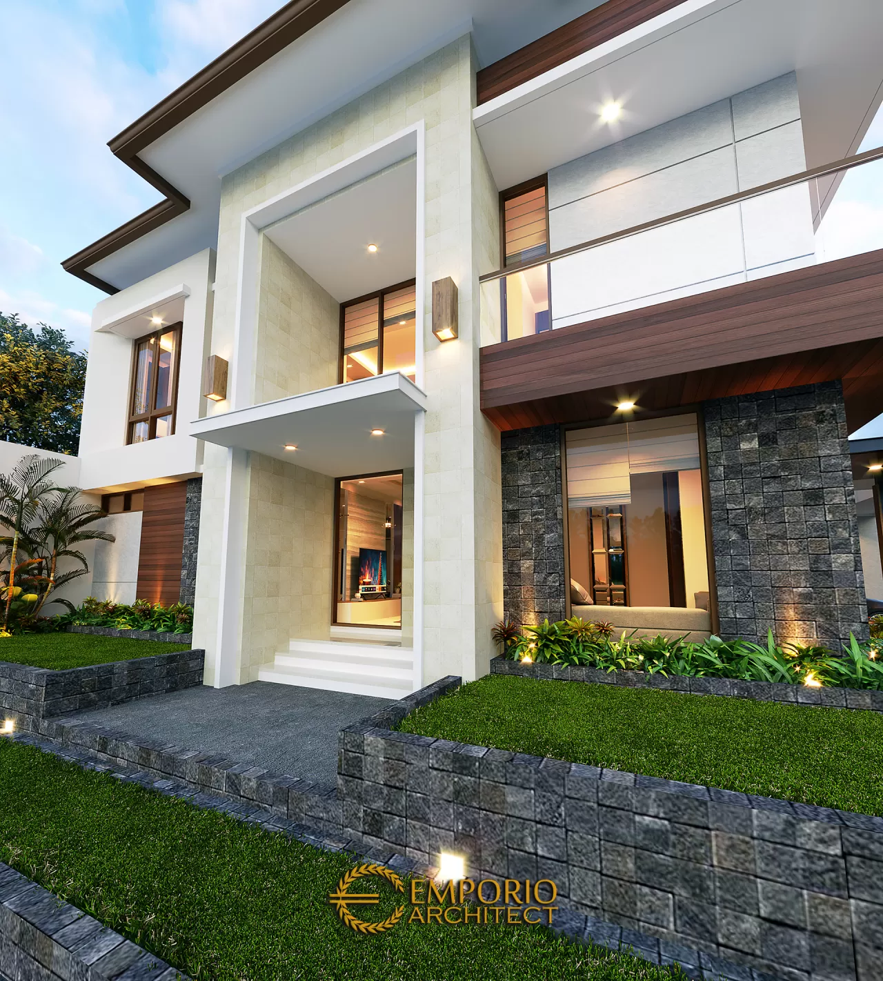 Desain Tampak Detail Samping Rumah Modern 2 Lantai Ibu HST di Bogor, Jawa Barat 13298