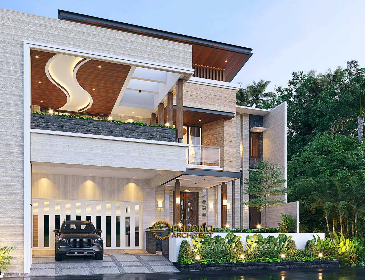 Desain Rumah Modern 2 Lantai Ibu Shanti di Solo (Surakarta), Jawa Tengah - Tampak Depan 20082