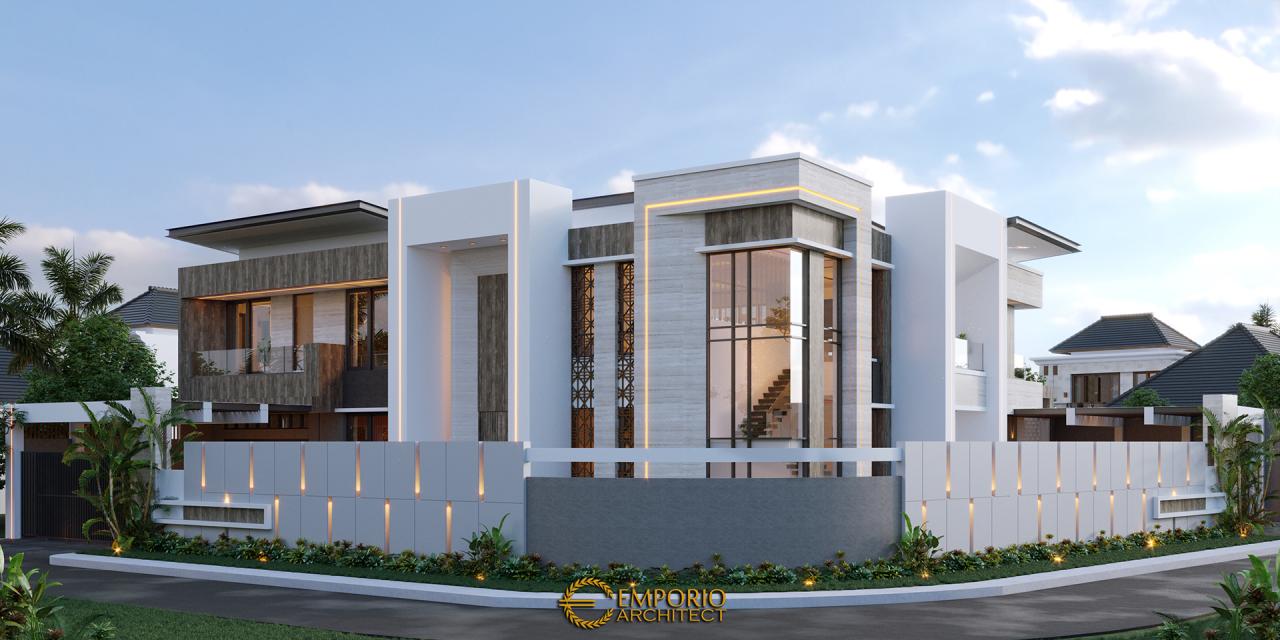 Desain Tampak Depan Dengan Pagar Rumah Modern 2 Lantai Bapak Melky Tjiang di Palu, Sulawesi Tengah 3