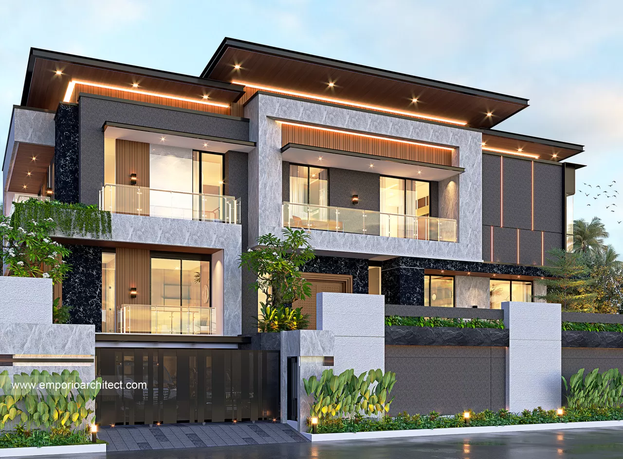 Desain Tampak Depan Rumah Modern 2.5 Lantai Ibu FLC di Bogor 26032