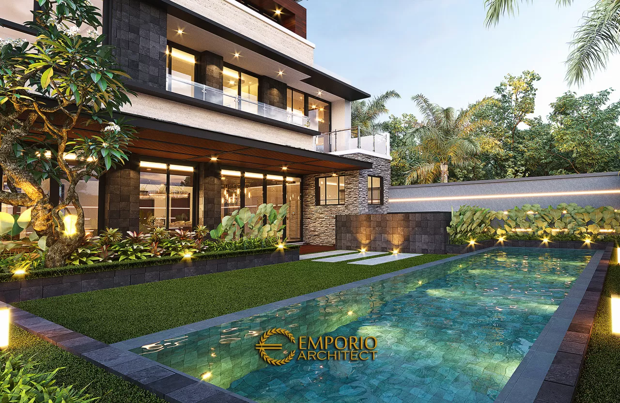 Desain Tampak Detail Belakang Rumah Modern 2.5 Lantai Bapak Novianto di Bandung, Jawa Barat 13714