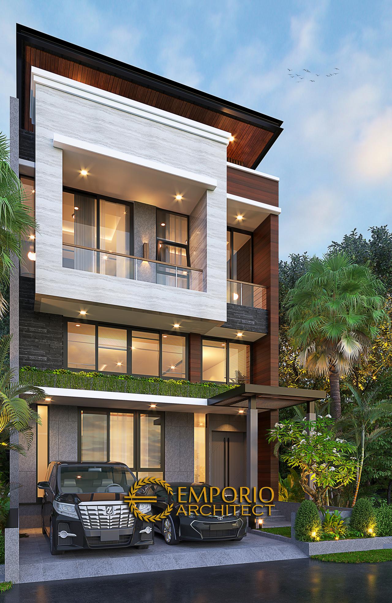 Desain Rumah Modern 2.5 Lantai Bapak David di Jakarta - Tampak Depan 1
