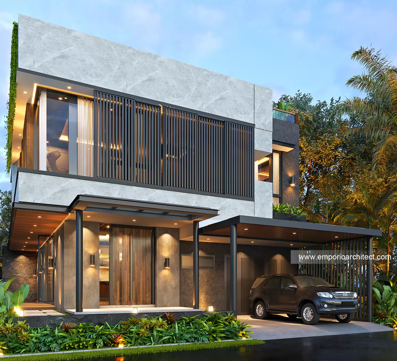 Desain Tampak Depan Kiri Rumah Modern 2.5 Lantai Bapak Denza di BSD, Tangerang Selatan, Banten 17478