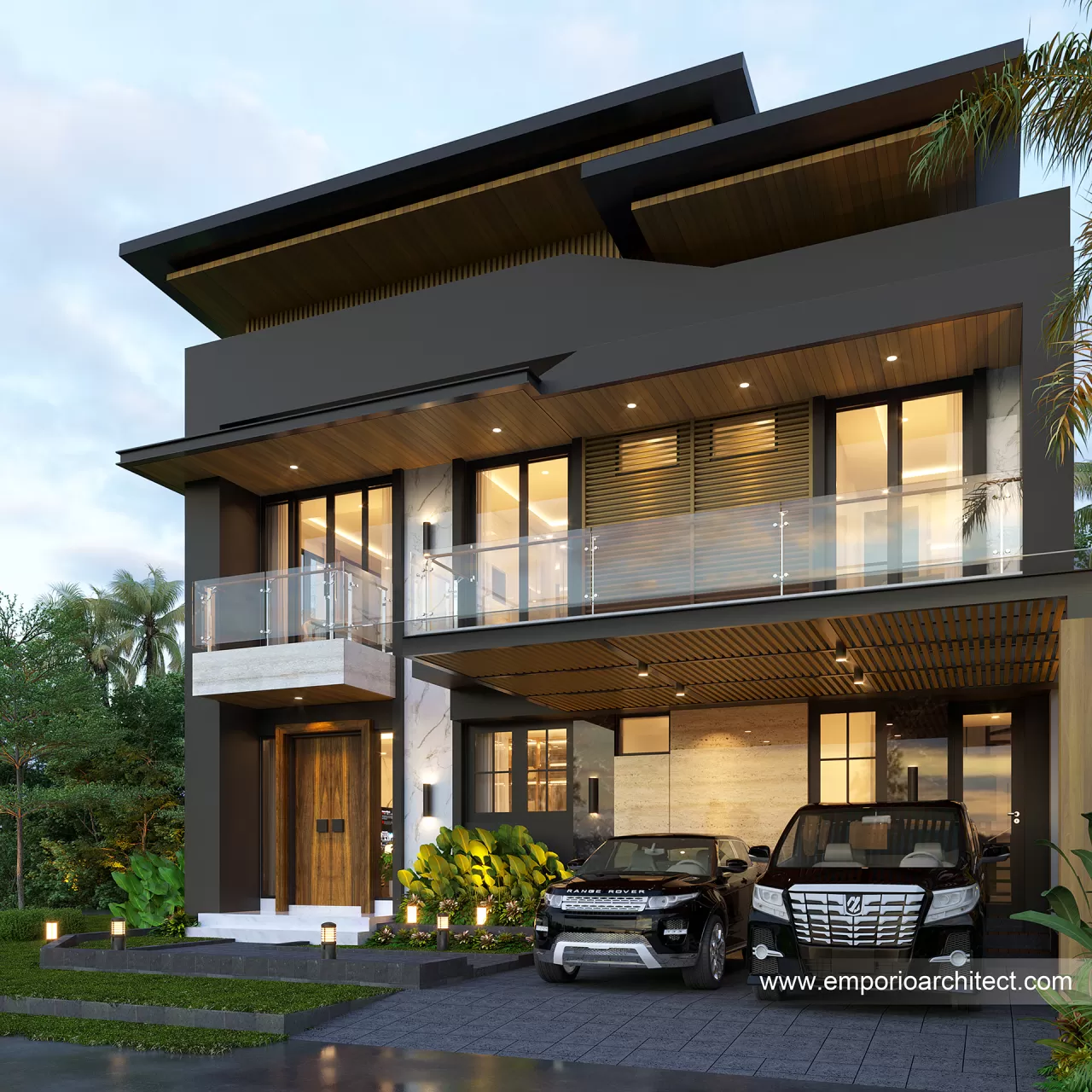 Desain Rumah Modern 2.5 Lantai Bapak YGI di Makassar - Tampak Depan 26717