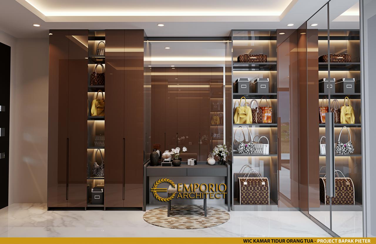 Desain Walk In Closet Kamar Tidur Orang Tua Rumah Modern 2.5 Lantai Bapak Pieter di Makassar, Sulawesi Selatan 9