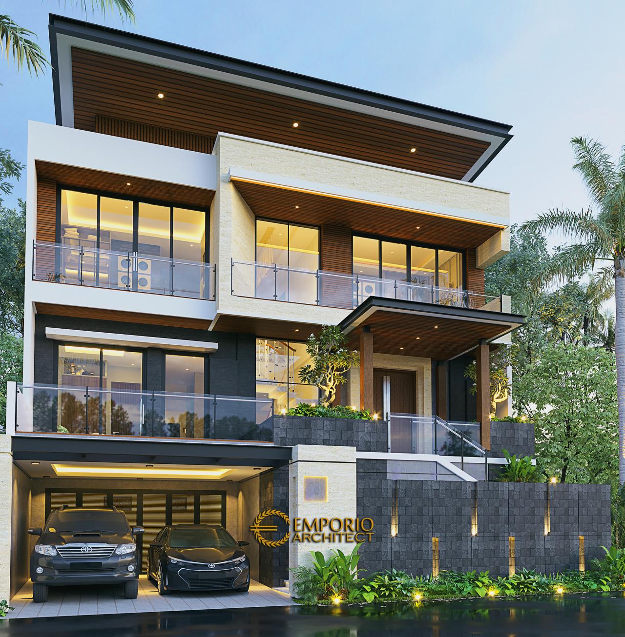 Desain Rumah Modern 2.5 Lantai Bapak Atang di Bandung, Jawa Barat - Tampak Depan 1