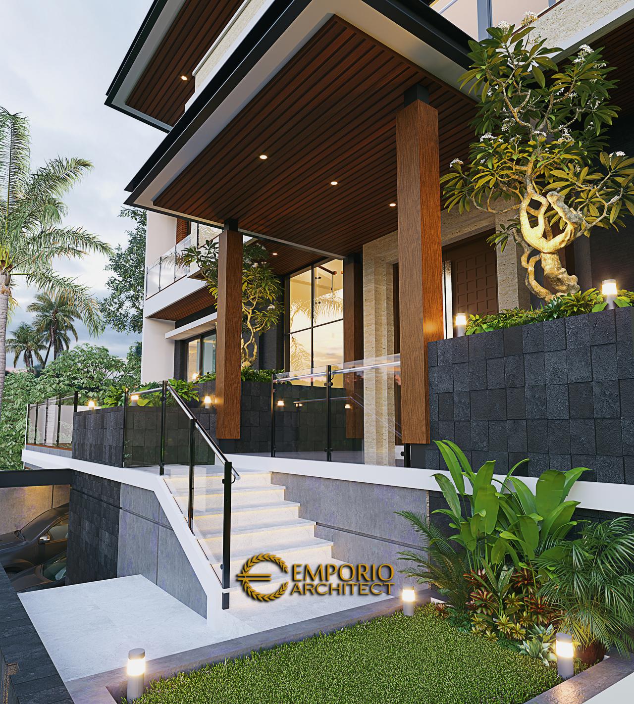 Desain Tampak Detail Depan Rumah Modern 2.5 Lantai Bapak Atang di Bandung, Jawa Barat 3