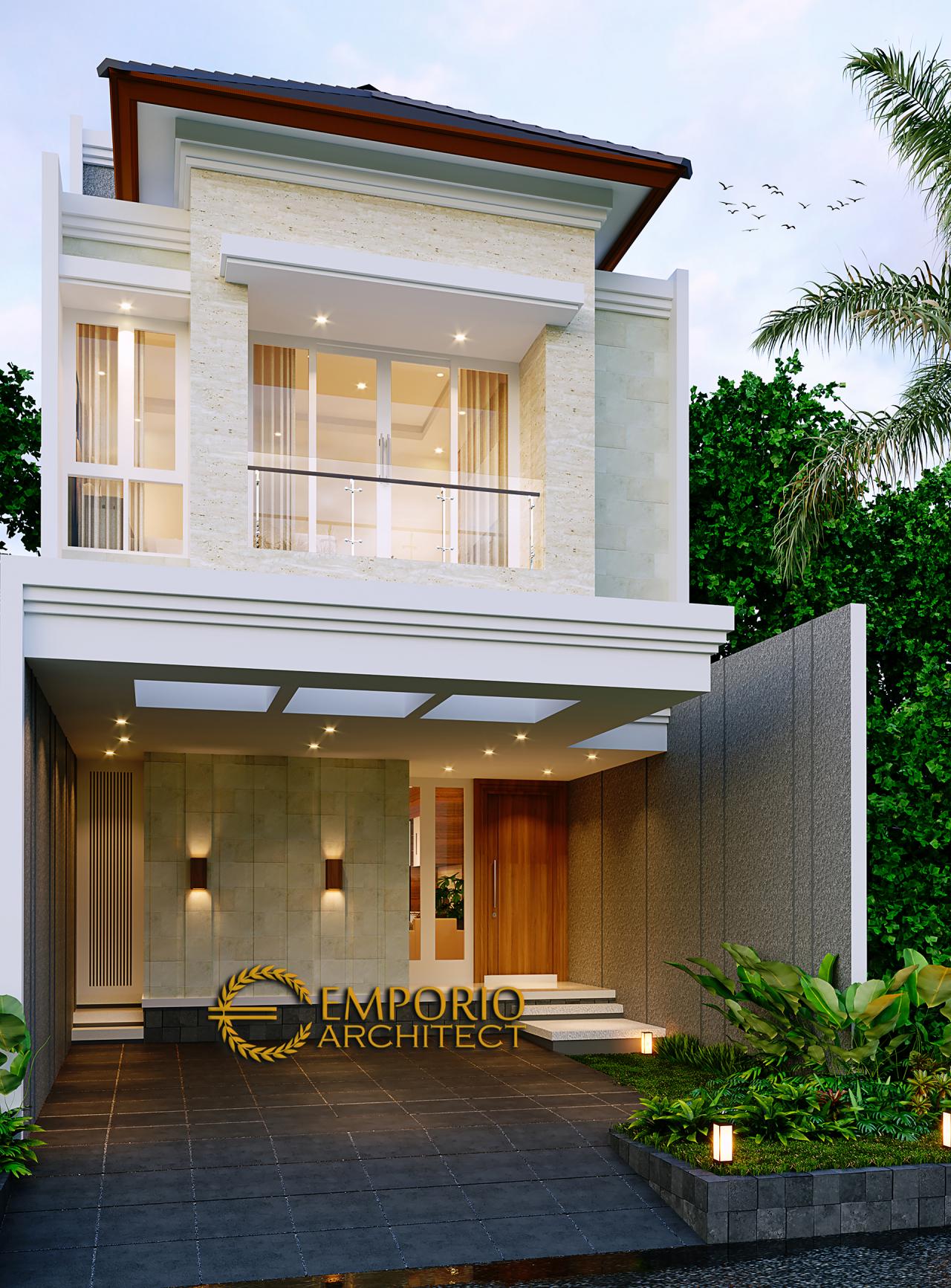 Desain Rumah Modern 2.5 Lantai Bapak Harjono di Jakarta - Tampak Depan 1