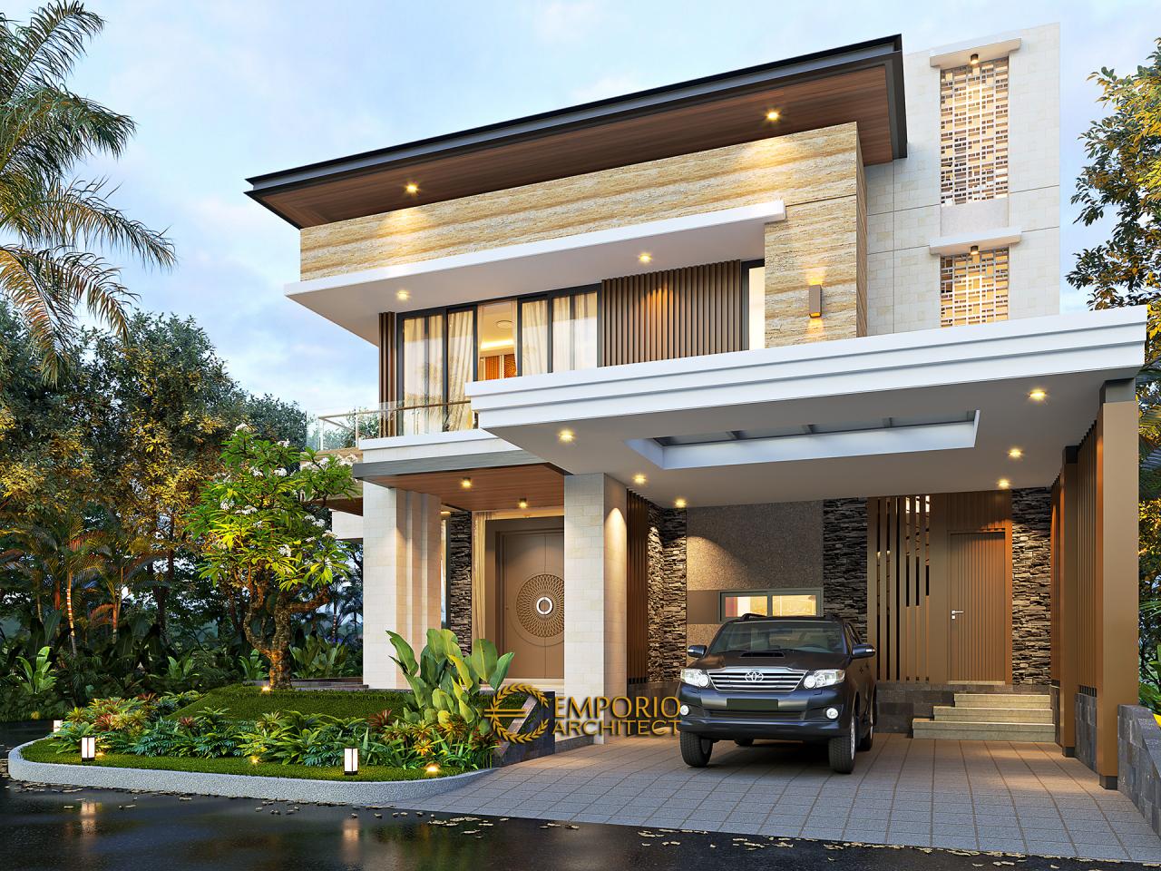 Desain Tampak Depan Rumah Modern 2.5 Lantai Ibu Mia di Jakarta Timur 2