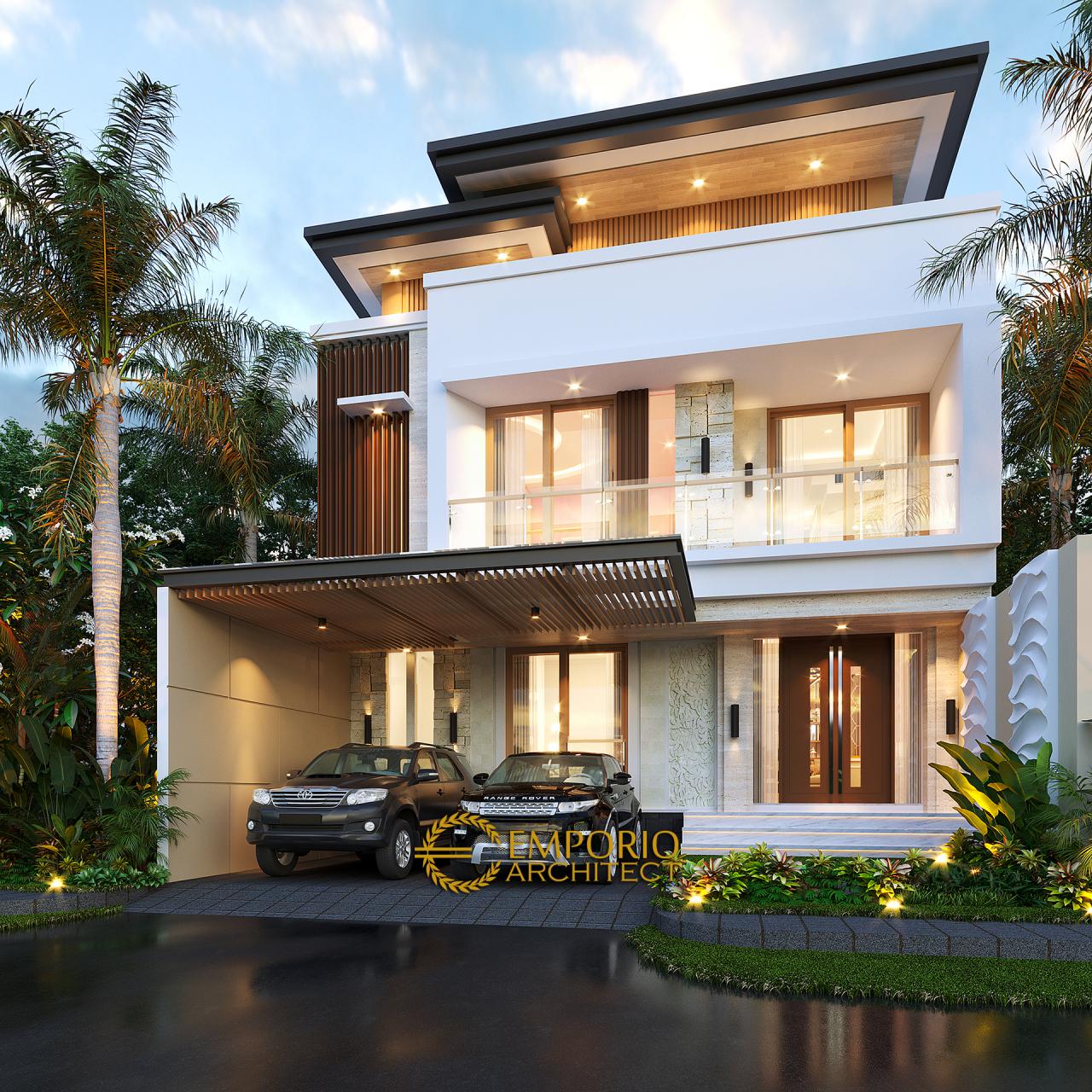 Desain Rumah Modern 3 Lantai Ibu Desi di Makassar, Sulawesi Selatan - Tampak Depan 1