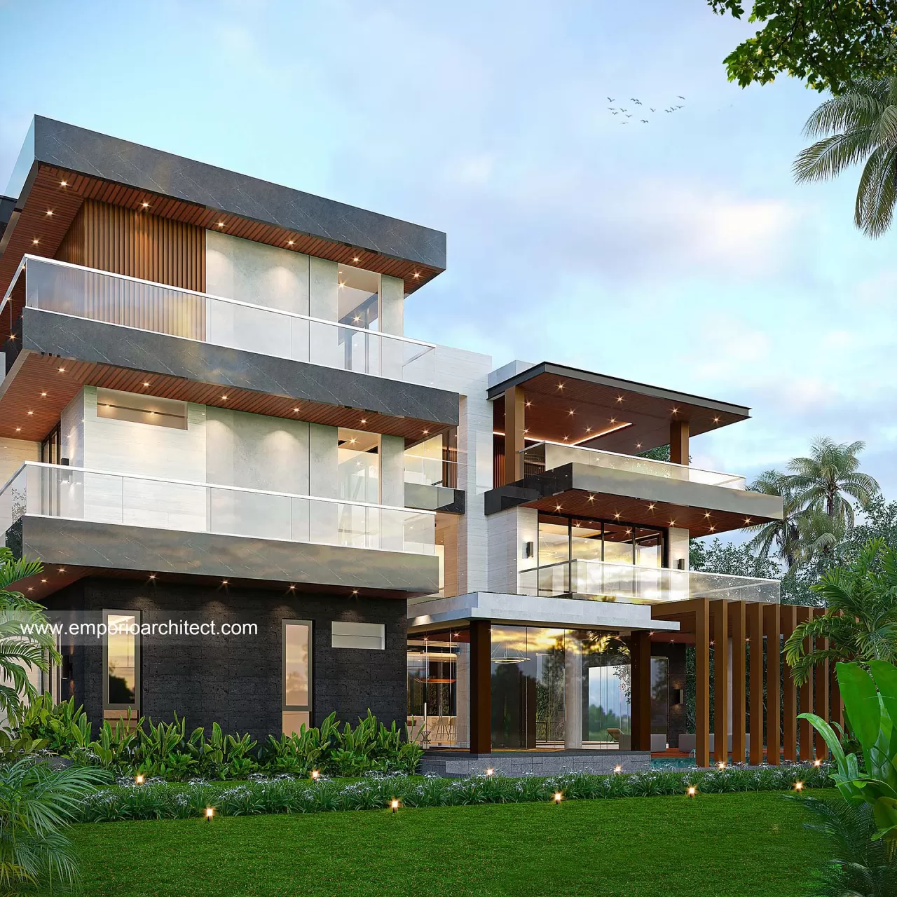 Desain Tampak Samping Rumah Modern 3 Lantai Bapak JKO di Sentul, Bogor 29115