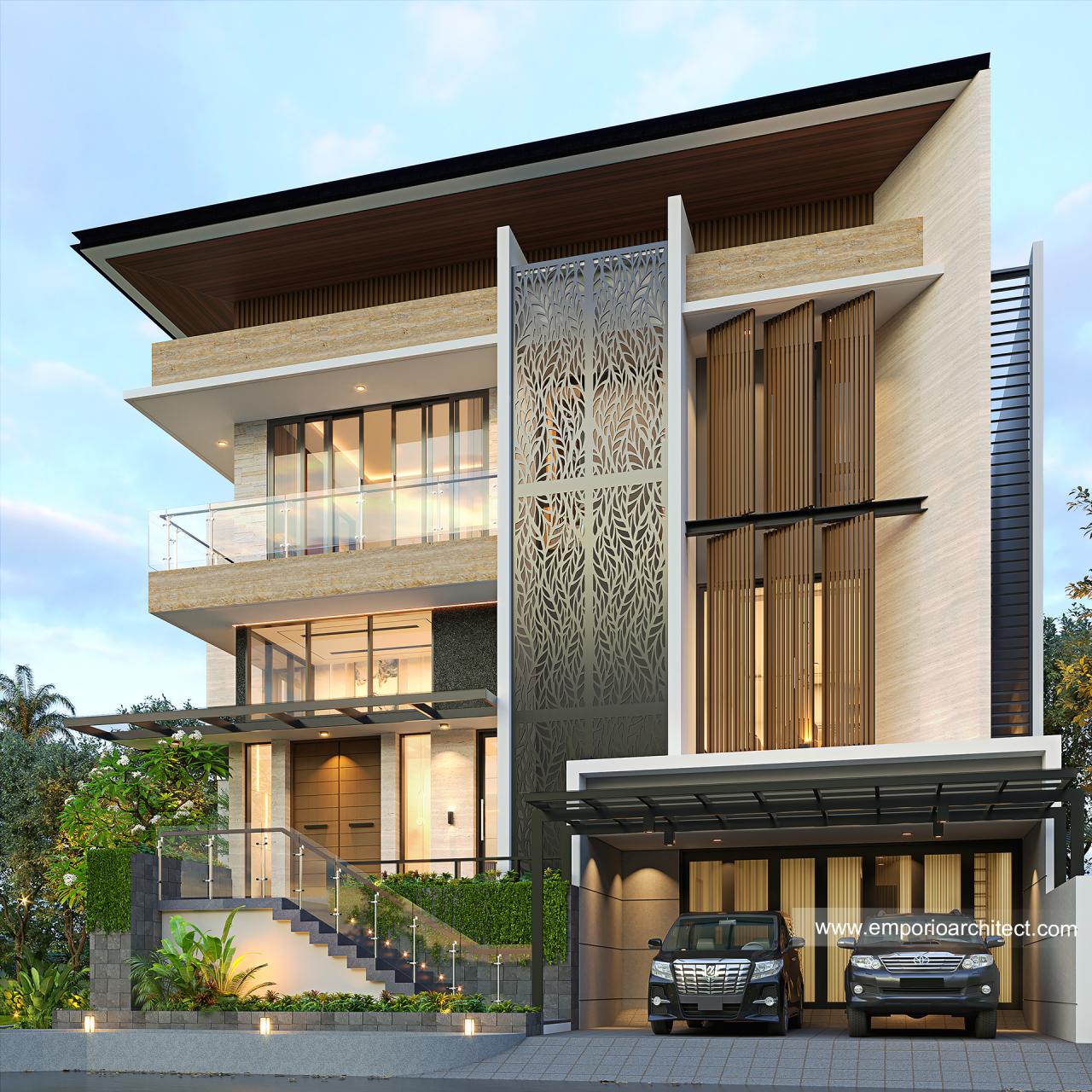 Desain Tampak Depan Rumah Modern 3 Lantai Bapak Christian Di BSD 