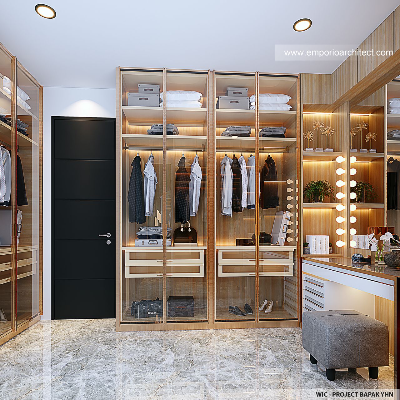 Desain Walk In Closet Rumah Modern 3 Lantai Bapak YHN di Canggu, Badung ...