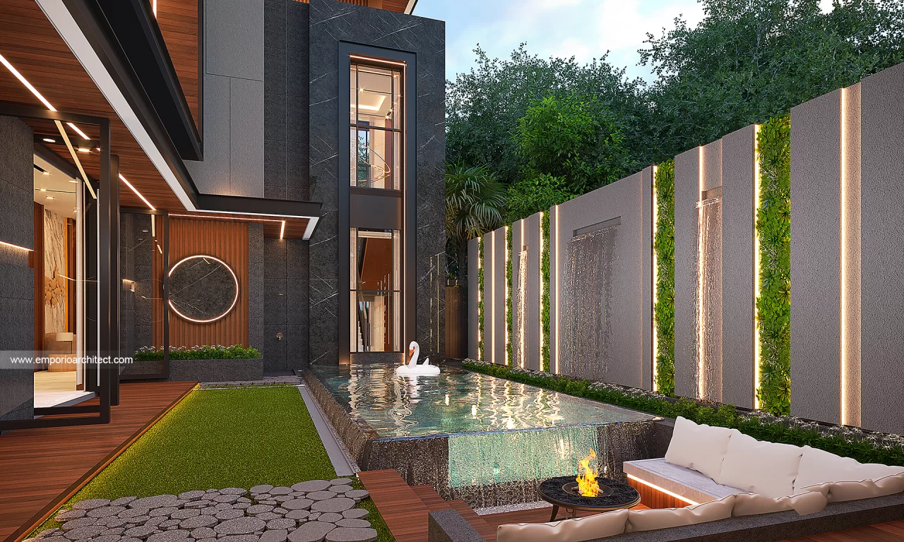 Desain Tampak Detail Samping Rumah Modern 3 Lantai Bapak WLL di Lippo Cikarang, Bekasi 45309