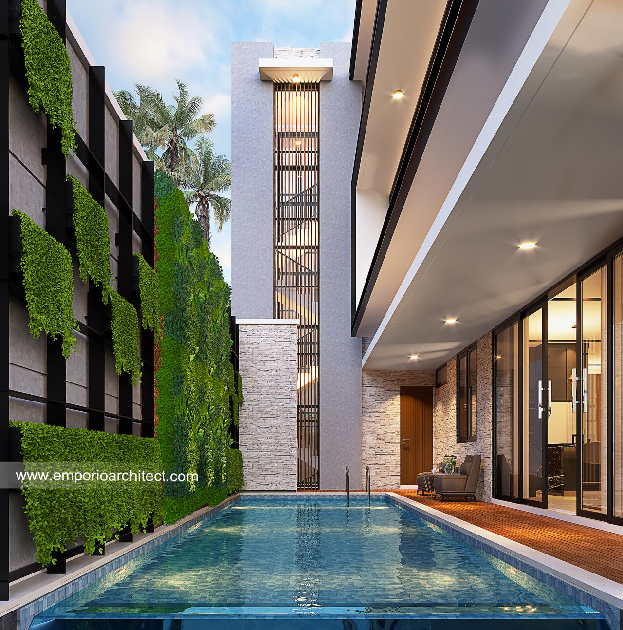 Desain Area Kolam Rumah Modern 3 Lantai Bapak Leo di Jakarta Utara - #