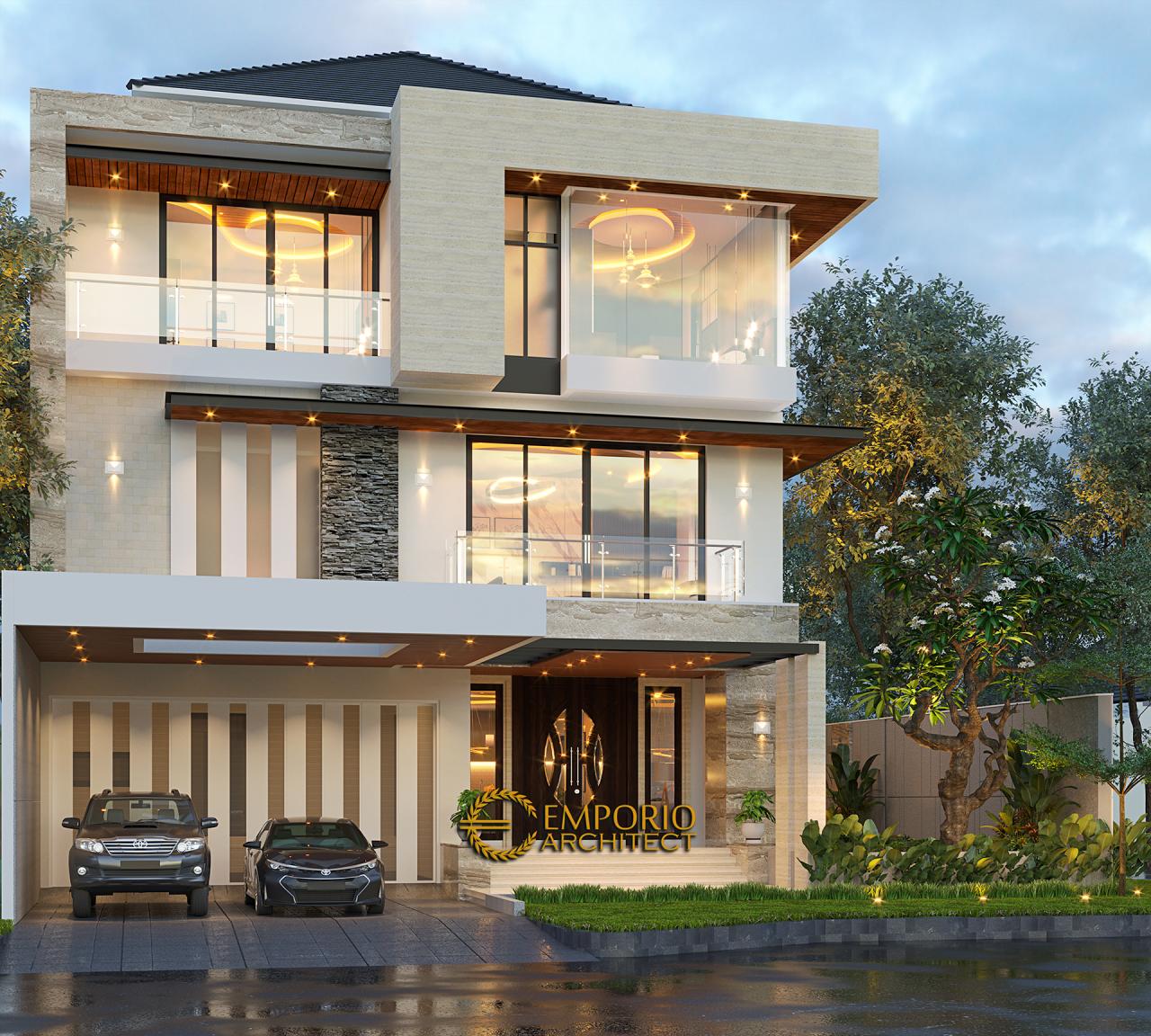 Desain Tampak Depan Rumah Modern 3 Lantai Bapak Wijaya di PIK, Jakarta 2