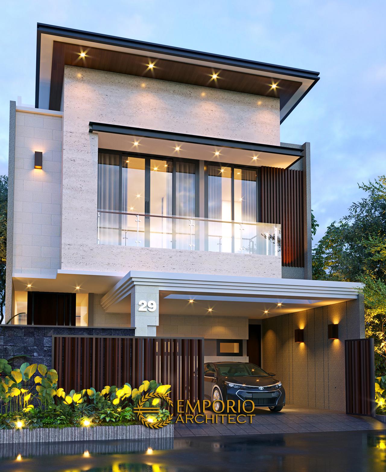 Desain Tampak Depan Dengan Pagar Rumah Modern 3 Lantai Bapak Anton di Jakarta 4