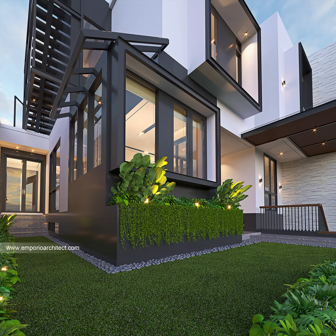 Desain Tampak Detail Belakang Rumah Modern 3 Lantai Ibu YNE di Bogor 28305