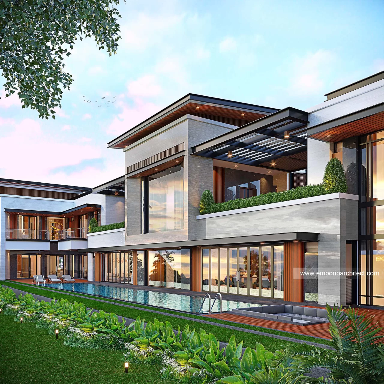 Desain Tampak Area Kolam Rumah Modern 3 Lantai Bapak WLL di Samarinda 38924