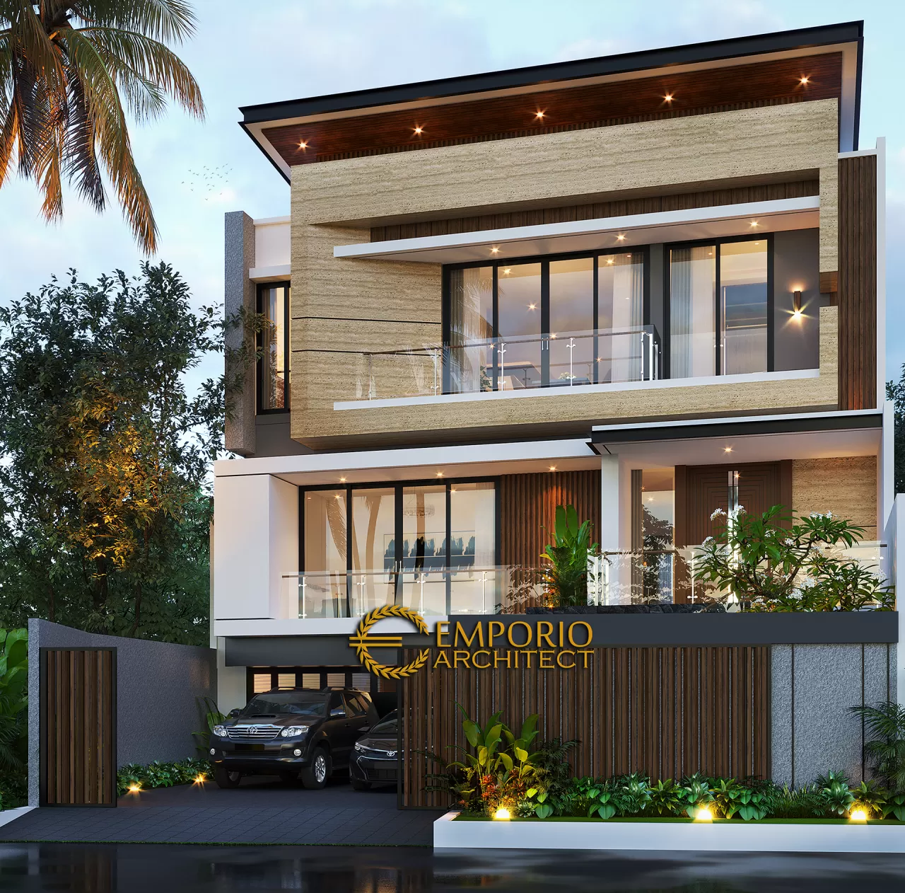 Desain Tampak Depan Dengan Pagar Rumah Modern 3 Lantai Mr. K di Jakarta 13417