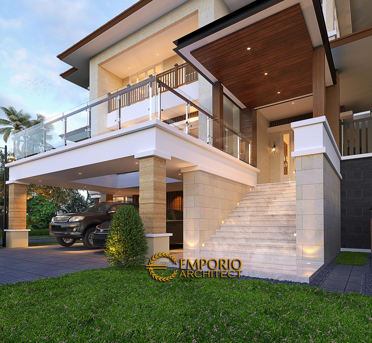 Desain Tampak Detail Depan 1 Rumah Modern 3 Lantai Ibu Lucy di Tangerang Selatan, Banten 3