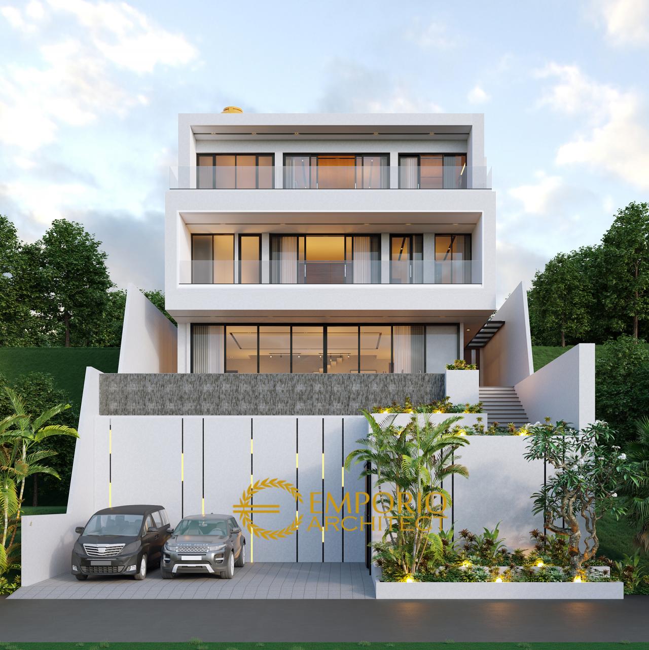 Desain Tampak Depan Rumah Modern 3 Lantai Ibu Connie di Bogor, Jawa Barat 1