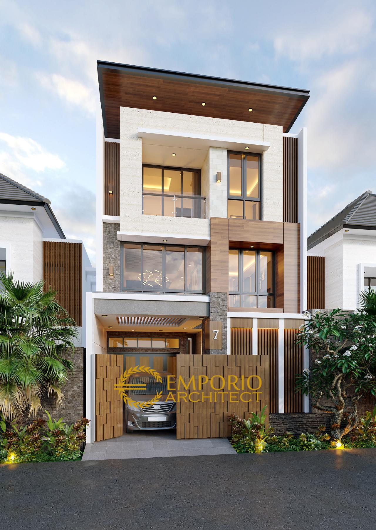 Desain Tampak Depan Dengan Pagar Rumah Modern 3 Lantai Ibu Iyus di