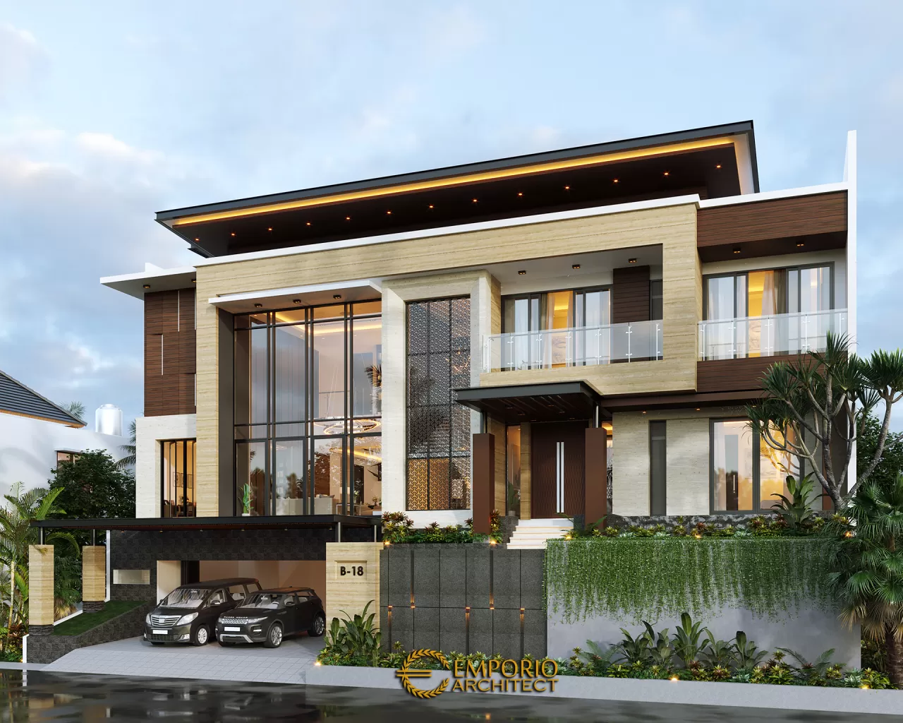 Desain Tampak Depan 2 Rumah Modern 3.5 Lantai Bapak V di Jakarta Timur 13878