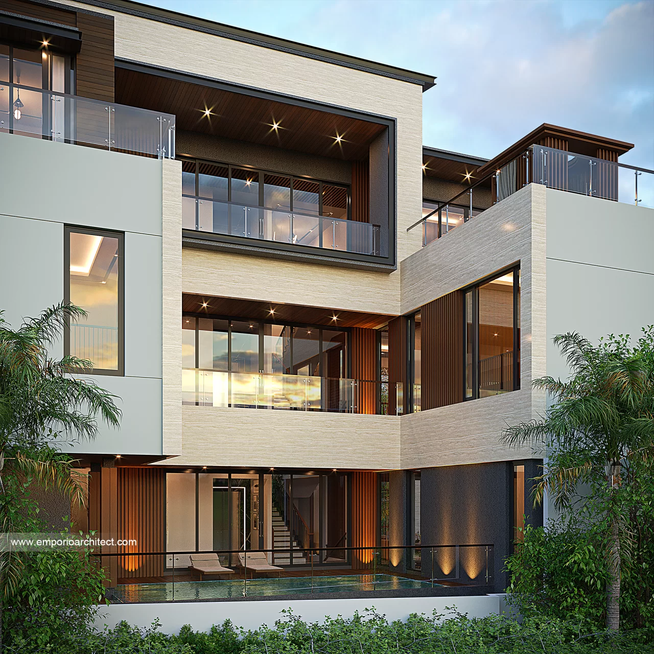 Desain Tampak Belakang Rumah Modern 4 Lantai Mrs. K di Jakarta Utara 41477