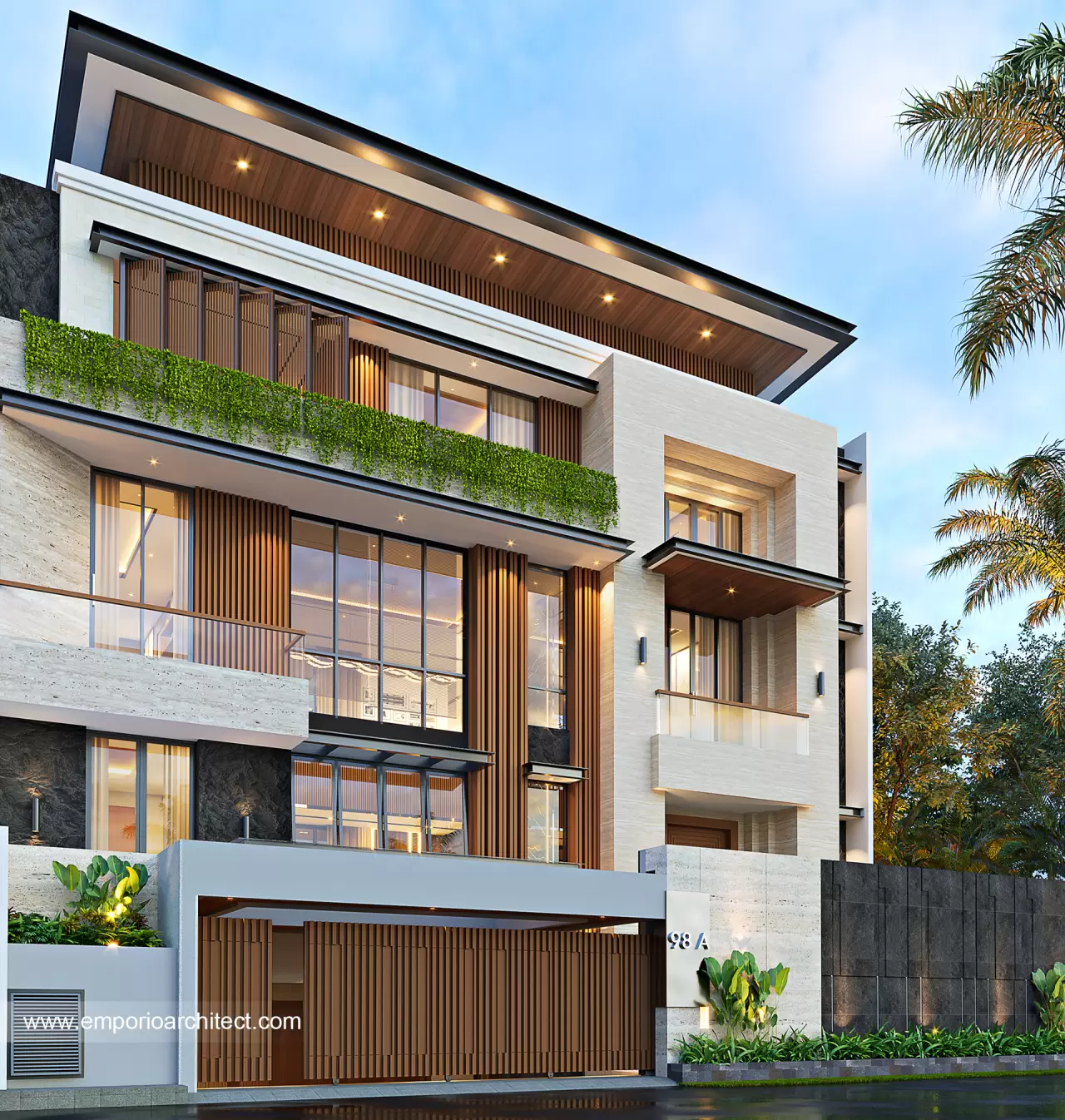 Desain Rumah Modern 4 Lantai Mrs. Natasha di Jakarta - Tampak Depan 27500